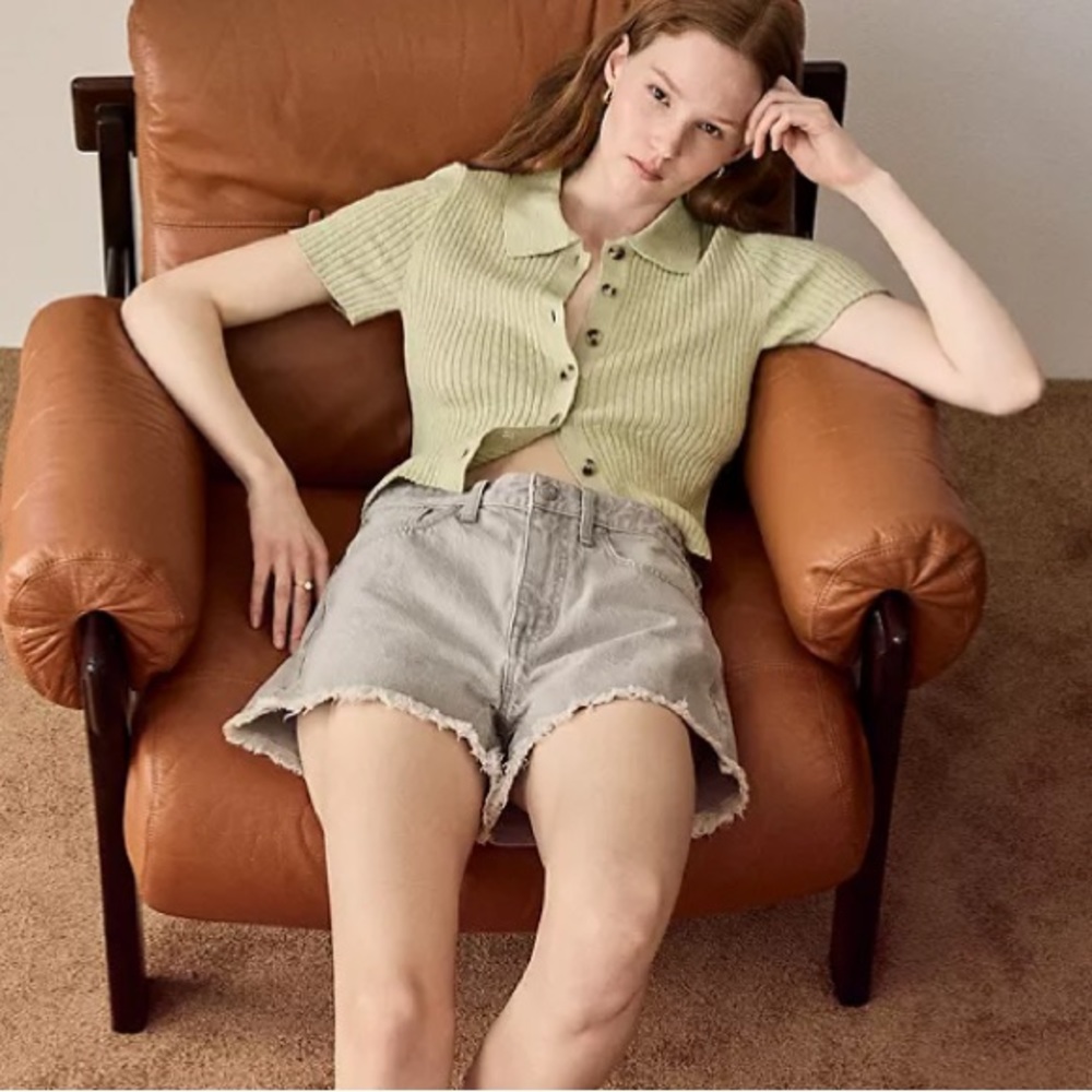 Madewell Light Green Ribbed Knit Top